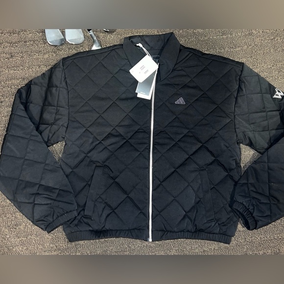 Adidas Women's Black Quilted Jacket Full‎ Zip Small NEW WITH TAGS - Picture 2 of 5